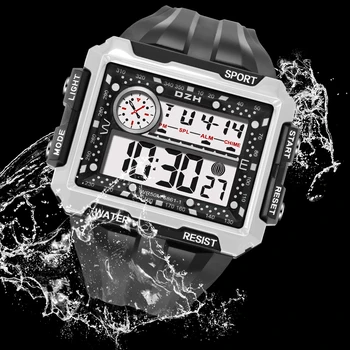 Relógio masculino esportivo de led, relógio de pulso grande com alarme para homens, à prova d'água 4