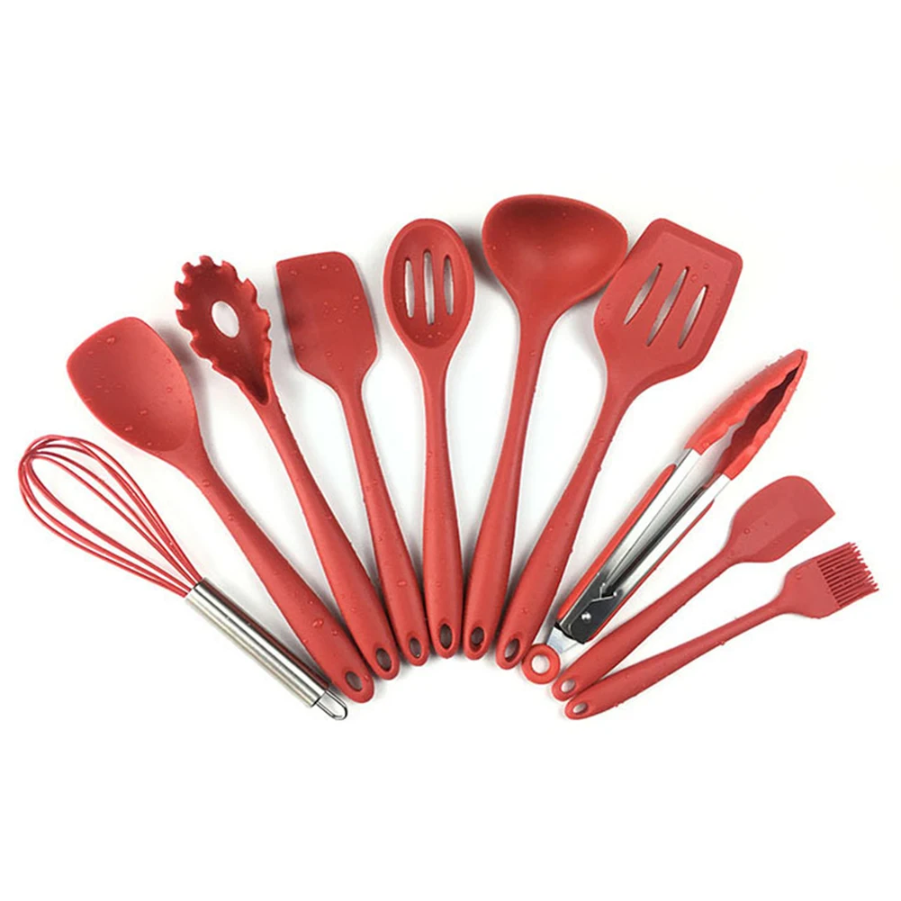 10pcs Cooking Silicone Non-toxic Tools Home Food-grade Kitchenware Set Heat Resistant Non Stick Simple Spoon Easy Clean Cookware