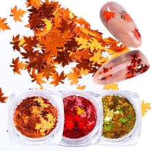 1 шт. голографический кленовый лист блеск для ногтей Блестки Блестящие Желтые красные хлопья блестки лак для маникюра украшения для ногтей LE1528