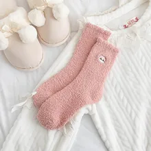 5 пар, женские милые носки, модные утолщенные хлопковые носки средней длины с вышивкой кота, флисовые плюшевые толстые теплые носки, стиль