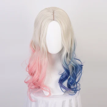

Suicide Squad Batman Joker Harleen Quinzel Long Wavy Dye Mixed Ombre Synthetic Hair Cosplay Wigs + Wig Cap