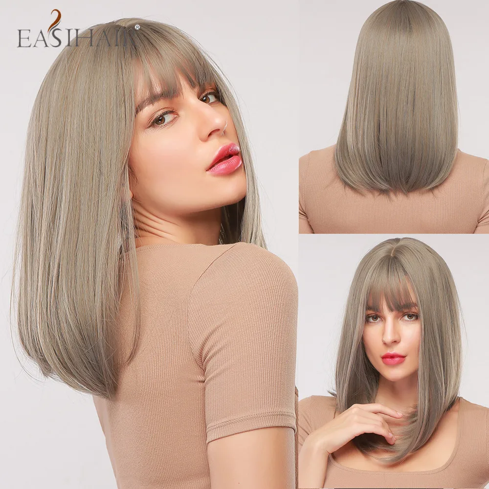 Bobo Wig Bangs Cosplay Lolita Brown EASIHAIR Medium Women Ombre-Light Heat-Resistant