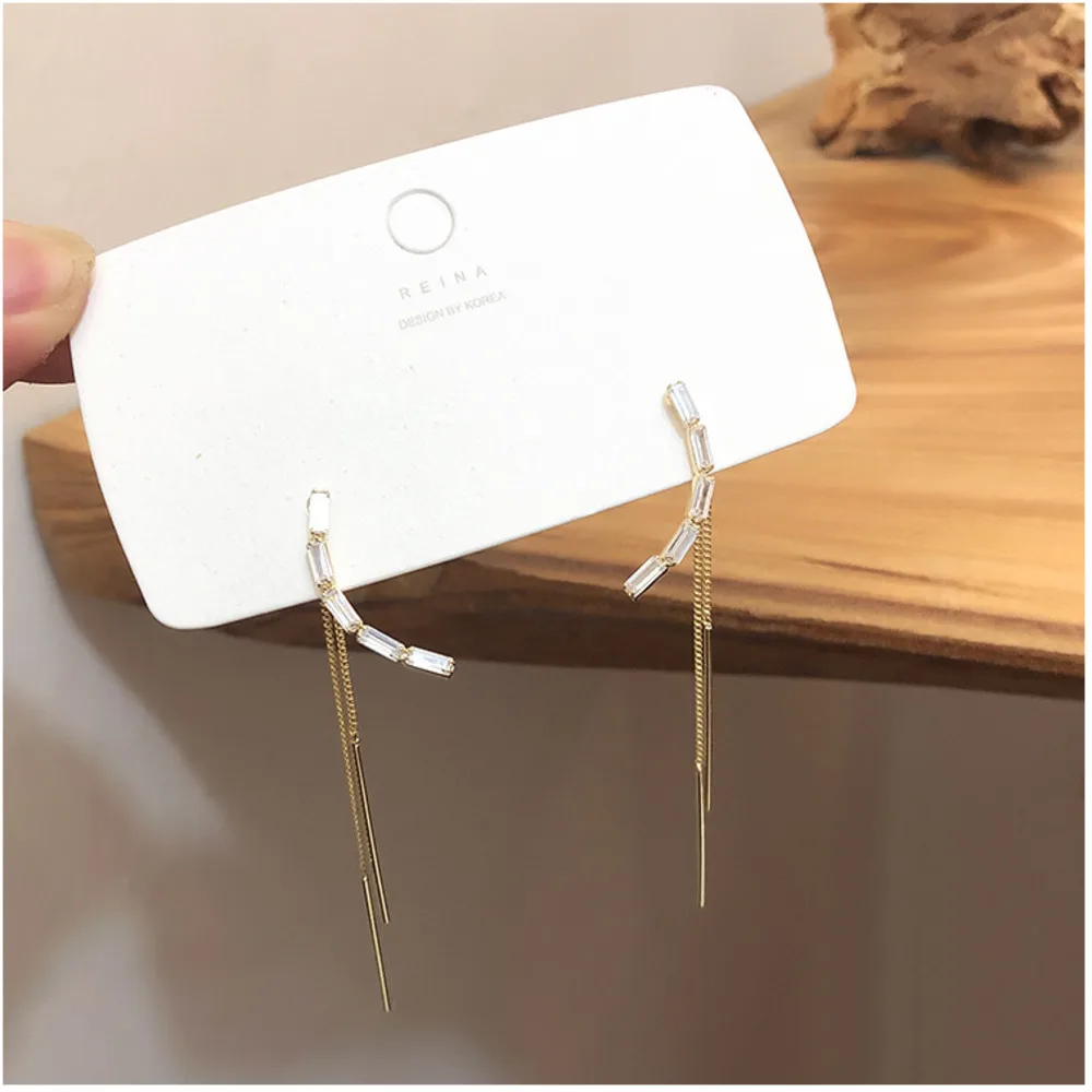 Серьги-гвоздики с кристаллами и цирконием, длинные висячие серьги с кисточкой, модные женские сережки гипоаллергенно, ювелирные изделия