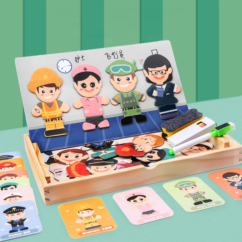 2020 New Children's Early Education Wooden Jigsaw Puzzle Dressing Change / Traffic Magnetic Drawing Board Cognitive Game Free Sh 2