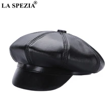 LA SPEZIA, Женская восьмиугольная кепка из овчины, натуральная кожа, Черная кепка Newsboy, мужская, итальянский дизайн, натуральная кожа, осенне-зимняя шапка