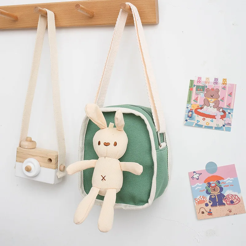 

Lovely Girls Canvas Messenger Bag Casual Rabbit Children Small Shoulder Bag Cute Kids Coin Purse Phone Pouch Handbag Mini Wallet