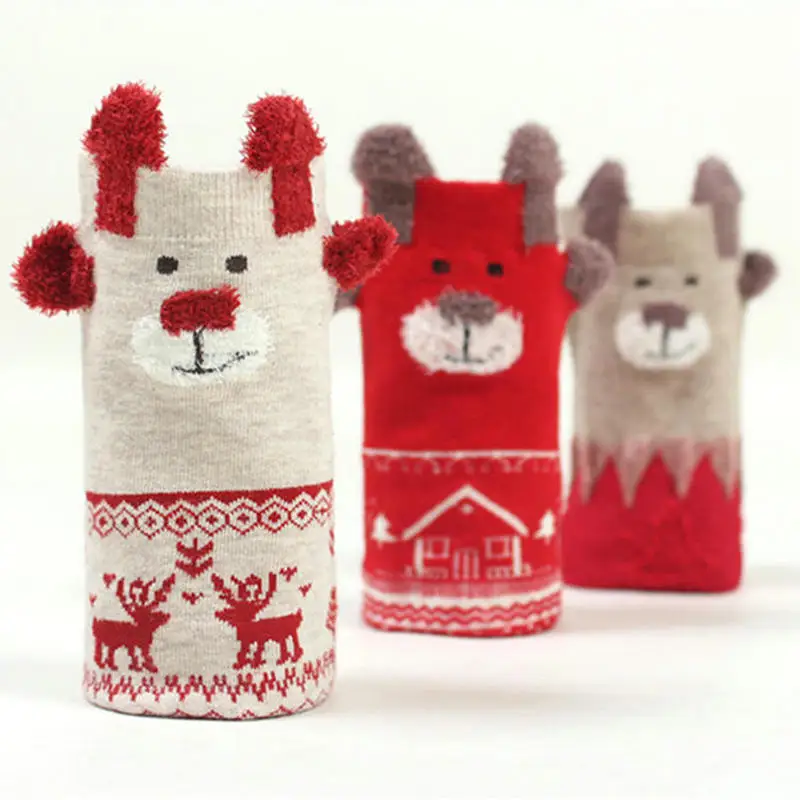 [La MaxPa] New Winter Warm Christmas Socks Deer Elk kawaii Xmas Socks for Women Girls Merry Christmas Gifts 3Pairs/lot - Цвет: 3 pairs-A