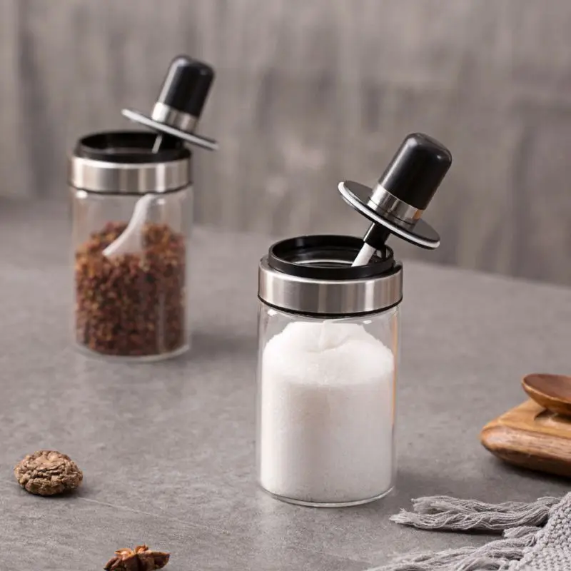 

Spice Jar Glass Jar Storage Jar Can Be Loaded With Honey Herbal Storage Small Kitchen Seasoning Storage Tank Spoon Cover Bottle
