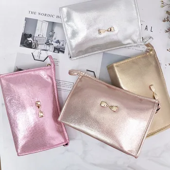 

Shiny Bow-knot Cosmetic Bag High Capacity Waterproof Pu Material Makeup Bag Makeup Toolfafa