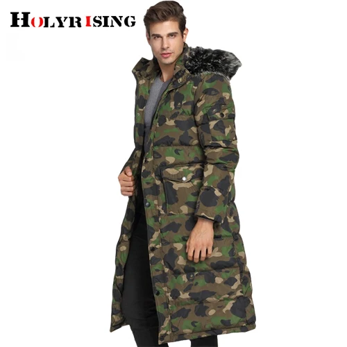 Camouflage green Holyrising удлиненный пуховик мужской выше колена толстого размера плюс большой меховой зимний мужской пуховик-20С белый утиный пух 18996-5 - Цвет: Camouflage green