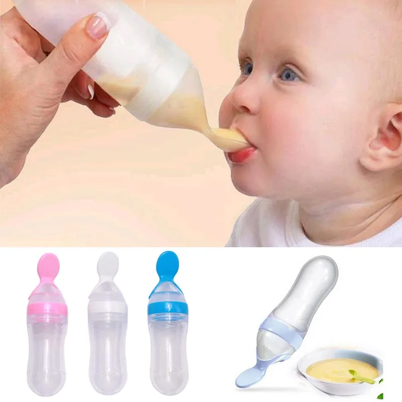 Silicone Baby Feeding Bottle With Spoon Food Supplement Rice Cereal