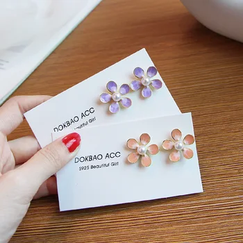 

S925 Silver Needle Spring and Summer New Style Pearl Flower Ear Stud Women's Hipster Sweet Elegant Earrings South Korea Online C