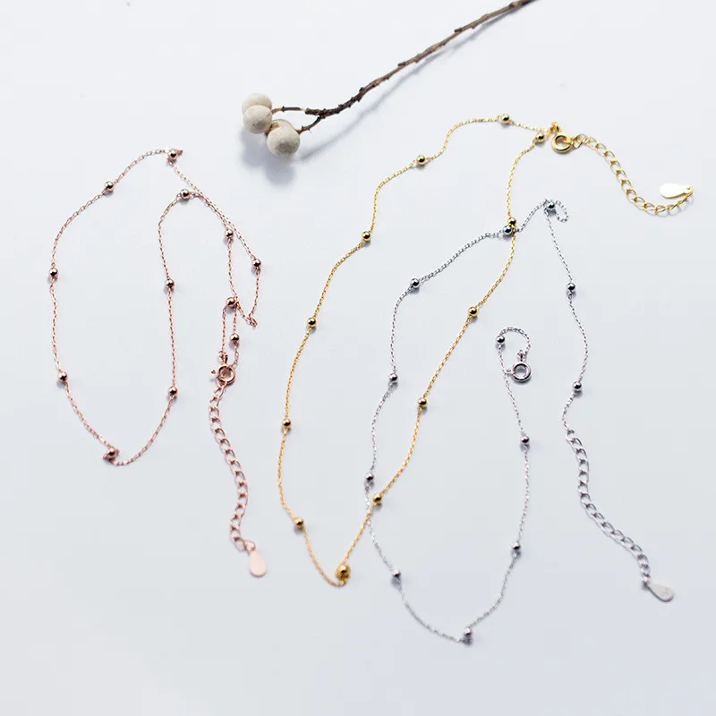 WANTME Genuine 100% 925 Sterling Silver Cross Chain Glossy Bead Choker Necklace Women Minimalist Fine Jewelry Cute Accessories - Image 5