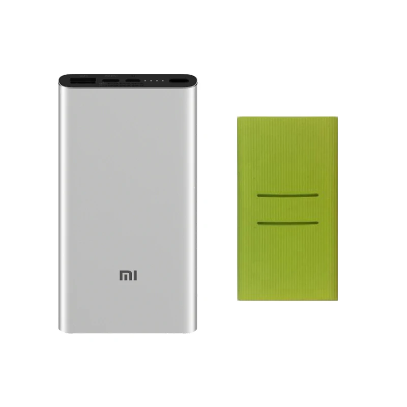 Xiaomi Mi внешний аккумулятор 10000 мА/ч 3 двухсторонняя Быстрая зарядка USB-C Двойной вход двойной выход PLM12ZM 10000 мА/ч внешний аккумулятор для iPhone - Цвет: Silver add Green