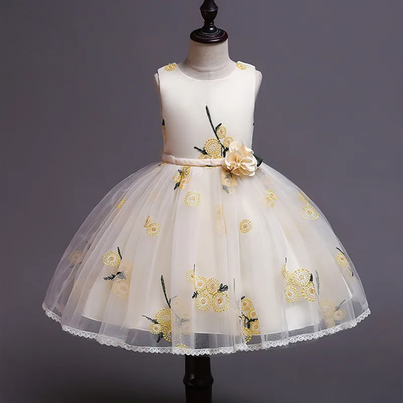 Торжественное детское платье для девочек; Элегантное свадебное платье; vestido infantil; кружевное платье-пачка для девочек; платье принцессы с вышивкой; вечернее платье для девочек - Цвет: yellow