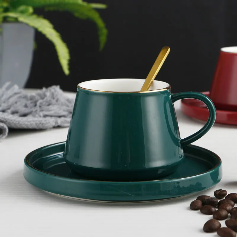 Fashion creative Phnom Penh ceramic coffee cup dish set magic red peacock green glaze mug small gift