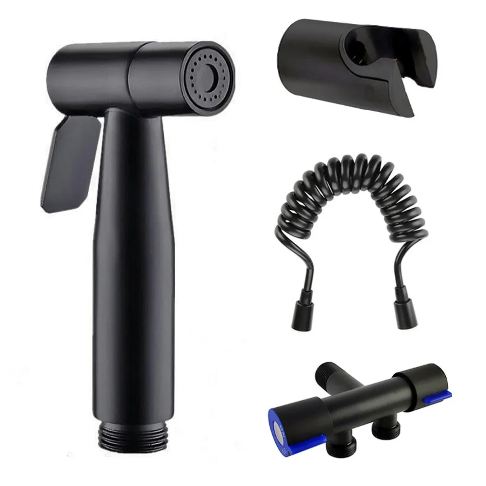 

Matte Black Bidet Toilet Spray Douche Shattaf Shower Head Muslim Purifying Set G1/2" Connection With Hose Holder Angle Valve