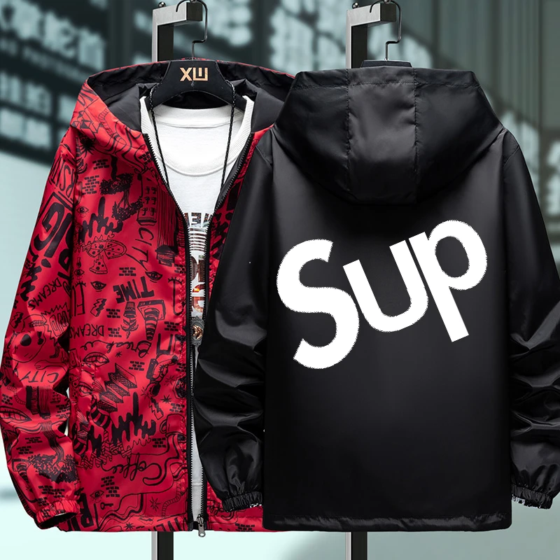

Men's Loose Fit Reversible Lightweight Sportswear Jacket Casual Outdoor Windproof Running Coats Letter Printing