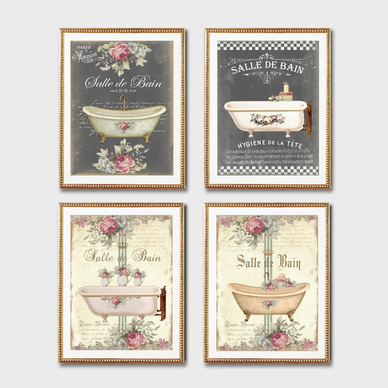 French-Bathroom-Decoration-Paintings-Print-Vintage-Posters-Salle-de-Bain-Le-Bain-Chalkboard-Shabby-Fine-Wall