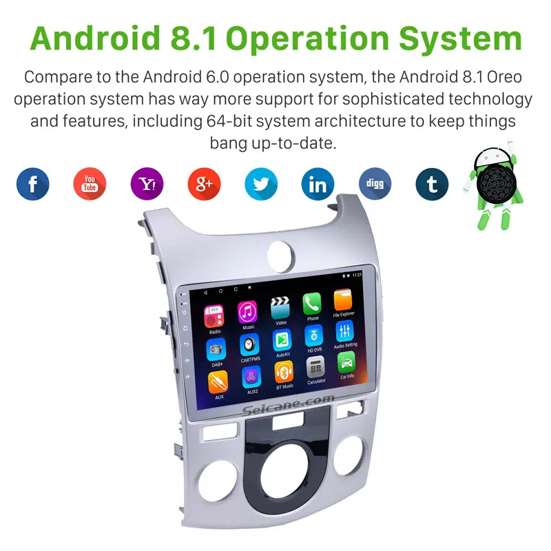 Sale Seicane Android 9.0 9" Quad-Core Car Radio Touchscreen GPS Multimedia Player for 2008 2009 2010-2012 KIA Forte MT with FM 1