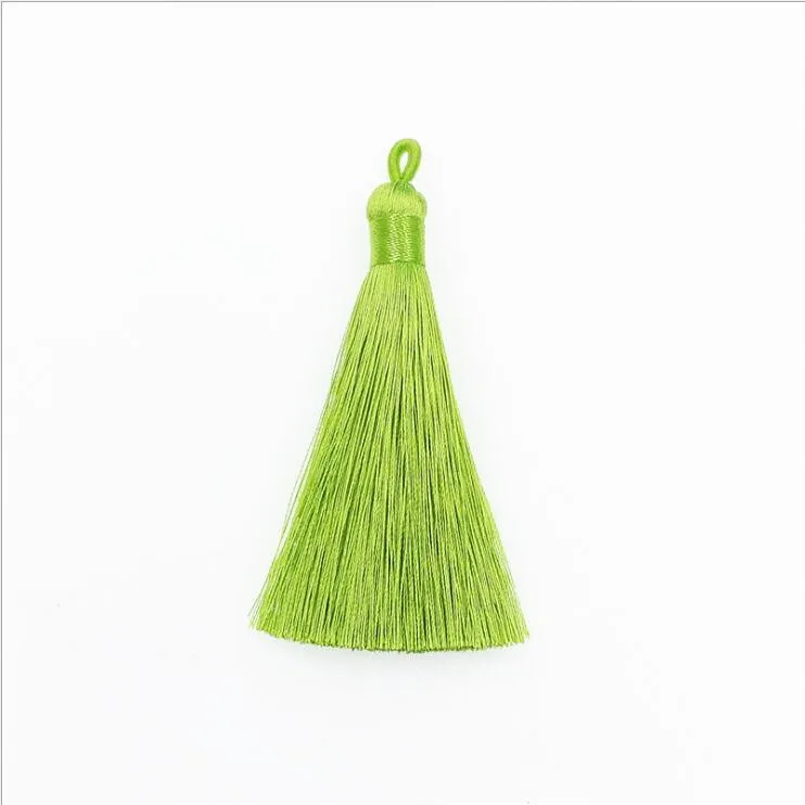 2pcs 8cm Silk Tassel Fringe Straps Pendant Brush DIY Craft Tassels Trim For Curtains Jewelry Making Wedding Home Decor Accessory - Цвет: Grass Green