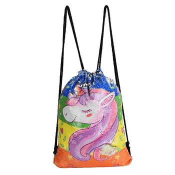 

1 PC Unicorn Mermaid Sequin Drawstring Bag Glittering Outdoor Double Shoulder Bag Rainbow/Silver Sequins Backpack Dropship New