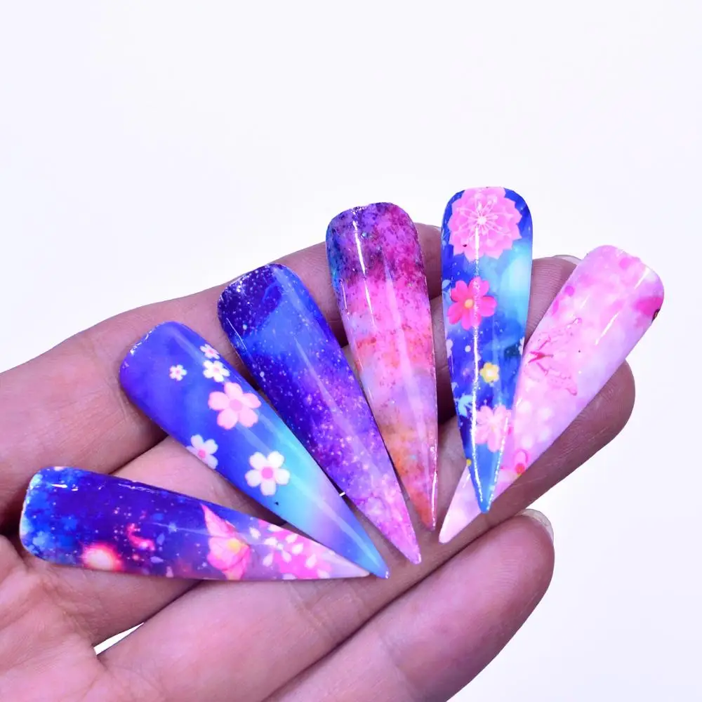 YWK 10 шт./упак. ногтей Фольга s микс цветов Nail Art Стикеры голографическая Звездное Бумага Фольга Гель-лак для ногтей передачи полная Обёрточная бумага украшения