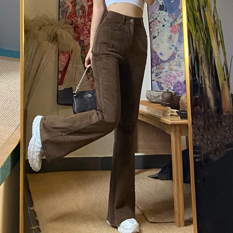 Vintage Brown Slim Flared Jeans Women 