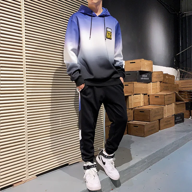 Blog AmberHeard Tracksuit Men Spring Autumn Sweatsuit Set Hooded Sweatshirts+Pants Sporting Suits Hip Hop 2PCS For Male Sportswear