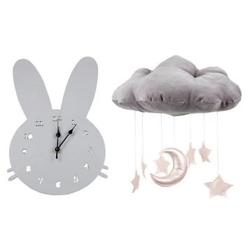 

2 Pcs Children Bedroom Pendant Photography Prop Ceiling Stars Mobile DIY Gift Ornament Gray Cloud & Rabbit