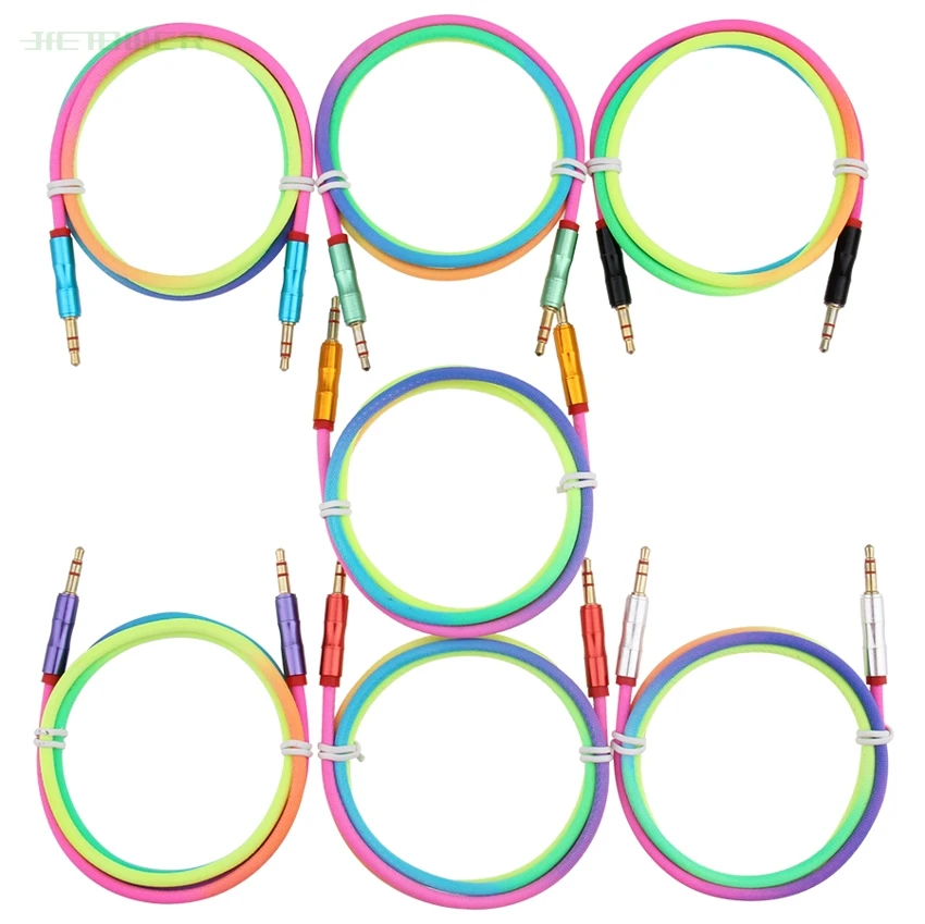 50pcs Audio Cable 3 5mm Jack Male To Male Speaker Line 1m Rainbow Bamboo Copper Shell Aux Cable for HTC Car Headphone Aux Cord