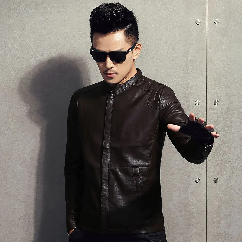 

2017 Autumn And Winter New Style Korean-style Slim Fit Stand Collar MEN'S Leather Coat Youth Locomotive PU Leather Jacket Casual