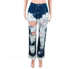 Женские модные джинсы с дырками и карманами на молнии, прямые штаны, синие обтягивающие сексуальные винтажные женские брюки, расклешенные джинсы# G2