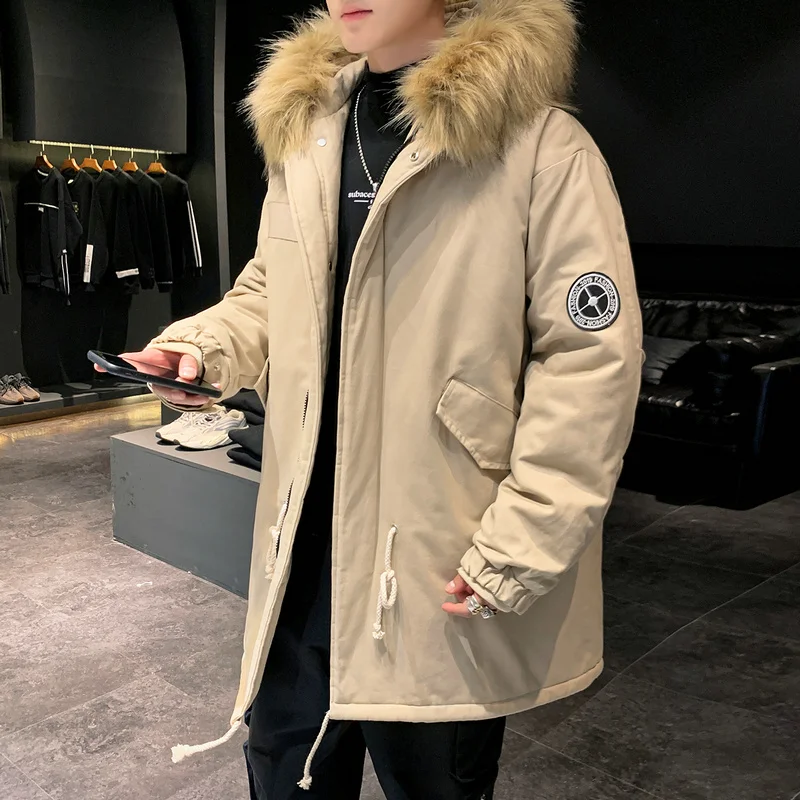 Высокое качество Новая мода мех с капюшоном мужская зимняя теплая куртка плотная свободная парка пальто