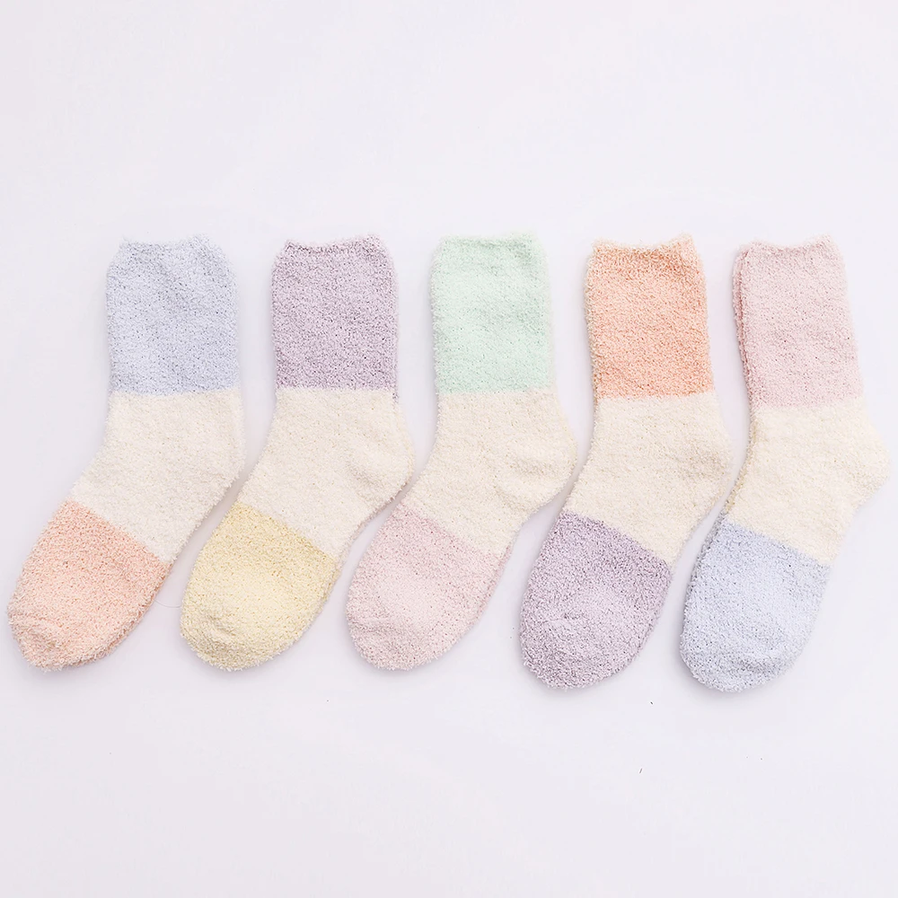 Ворсистые носки теплые женские зимние Лоскутные толстые повседневные женские носки пушистые теплые махровые носки короткие милые хлопковые носки-тапочки женские