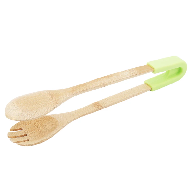 Bamboo Salad Cake/Snack Clip Food Toaster Tongs Silicone Handle Bread Kitchen Bread Clip Tools Kitchen Accessories BBQ Tongs