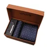 Paisley Blue Red Black Tie for Men Silk Neck Tie Pocket Squares Cufflinks Tie clips Set
