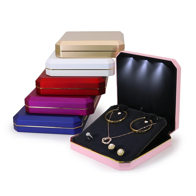 

Plastic Lacquer Finish LED Jewelry Set Case Ring Earring Necklace Bangle Bracelet Jewellery Organizer Storage Display Box