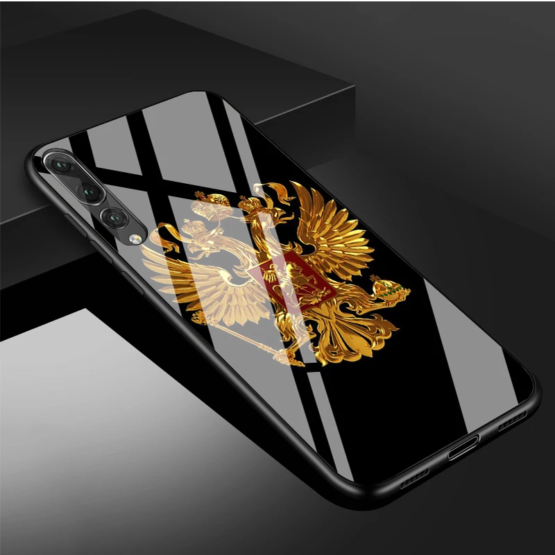 Russia Russian Flags Emblem DIY Luxury Tempered Glass Phone Case For Huawei P20 P30 P40 Lite PRO Mate 20 30 Lite Pro Cover