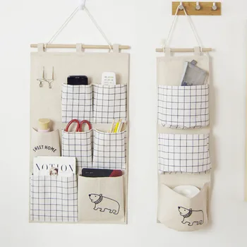 

3/7 Pockets Cotton Linen Wall Door Closet Multi-layer Hanging Storage Organizer for Room Bathroom Rack Jewelry Storage Basket