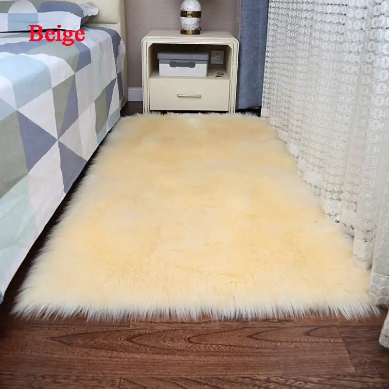 beige Прямоугольный мягкий пушистый коврик из искусственного меха овчины ковер для гостиной в скандинавском красном центре ковер для спальни белый прикроватный ковер из искусственного меха - Цвет: beige