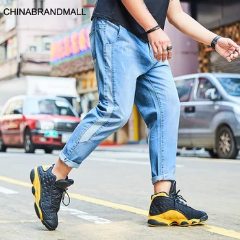 

super Brand Big size Men's Wear Thin Section Nine Points Pants Loose Plus Fat Plus Fat Fat Man Splicing Jeans