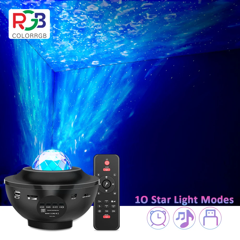 USB LED Star Music Starry Water Wave LED Projector Light Bluetooth Projector Sound-Activated Projector Light Night Light