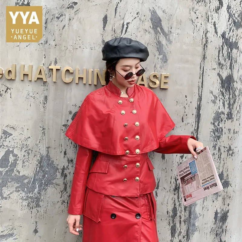 Роскошная накидка из овечьей кожи с воротником-стойкой женские куртки длинным