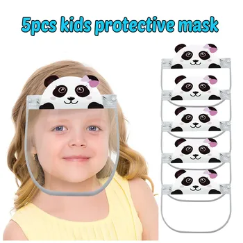 

5PCS Full Protective Face Shield Anti-Pollution Splash-proof Hat Adjustable Cartoon Panda Print Transparent Face Mask Z0727