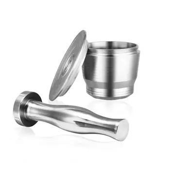 

Compatible Nes Coffee Machine Reusable Stainless Steel Filled Coffee Capsules and Tamper Coffee Powder Hammer Powder Set