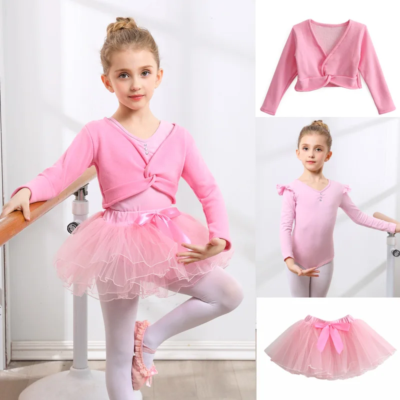 Newest Girl Ballet Dresses Gymnastic Leotard Jacket Children Dance Clothes With Coat For Kids Dancing Practice Costume Skirt |