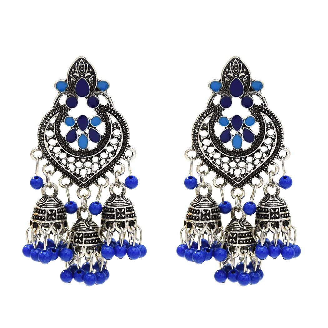 Этнические турецкие индийские стильные золотые серебряные серьги Jhumka из смолы с бусинами, длинные серьги для женщин, бохо, вечерние, цыганские, тайские ювелирные изделия - Окраска металла: SBL