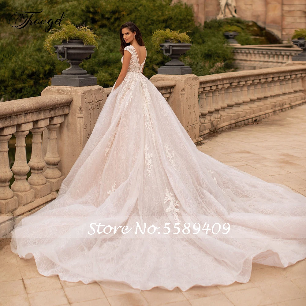 Customized Vestidos De Novia Backless Lace Ball Gown Wedding Dresses V Neck Appliques Beaded Chapel Train Vintage Bridal Gowns 2