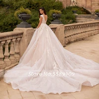 Customized Vestidos De Novia Backless Lace Ball Gown Wedding Dresses V Neck Appliques Beaded Chapel Train Vintage Bridal Gowns 2